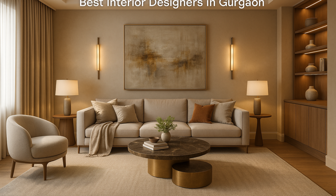 Luxury Gurgaon apartment living room with warm lighting, neutral tones, and custom modular furniture – designed by the best interior designers in Gurgaon, Wanderlust Architects.