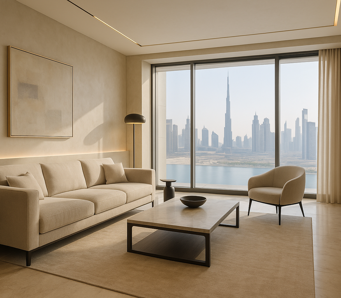 A_high-resolution_photograph_showcases_a_modern_living_room_in_Dubai_with_minimalist_interior_design_by_Wanderlust_Architects Modern Interior Design Dubai – Minimalist Luxury Living Room by Wanderlust Architects
