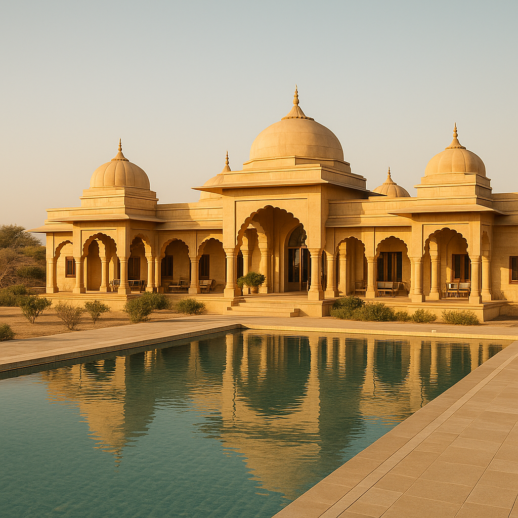 best-hotel-architects-in-rajasthan-wanderlust-architects 11112025 Luxury hotel and resort architecture in Rajasthan with sandstone domes and arches – designed by Wanderlust Architects – best hotel architects in Rajasthan.