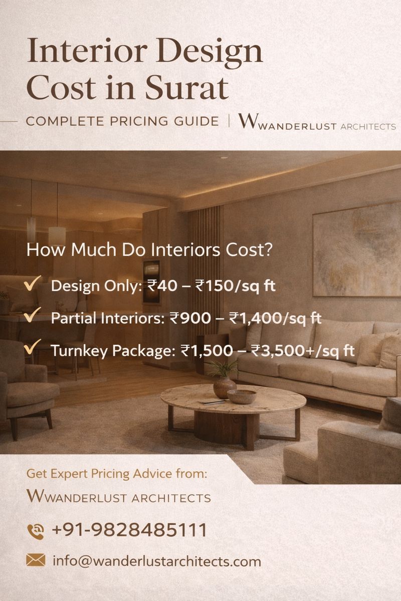 Interior design cost in Surat – luxury turnkey interiors by Wanderlust Architects